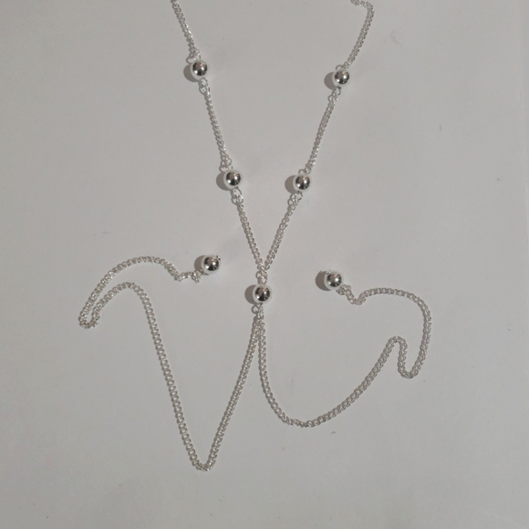 Elegant Polished Silver Tone Beads Fringe Long Necklace, Women's Fashion Jewelry - Picture 3 of 7